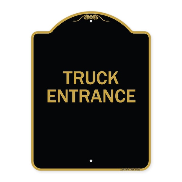 Designer Series Driveway Truck Entrance, Black & Gold Aluminum Sign, 18" x 24", BG-1824-24122